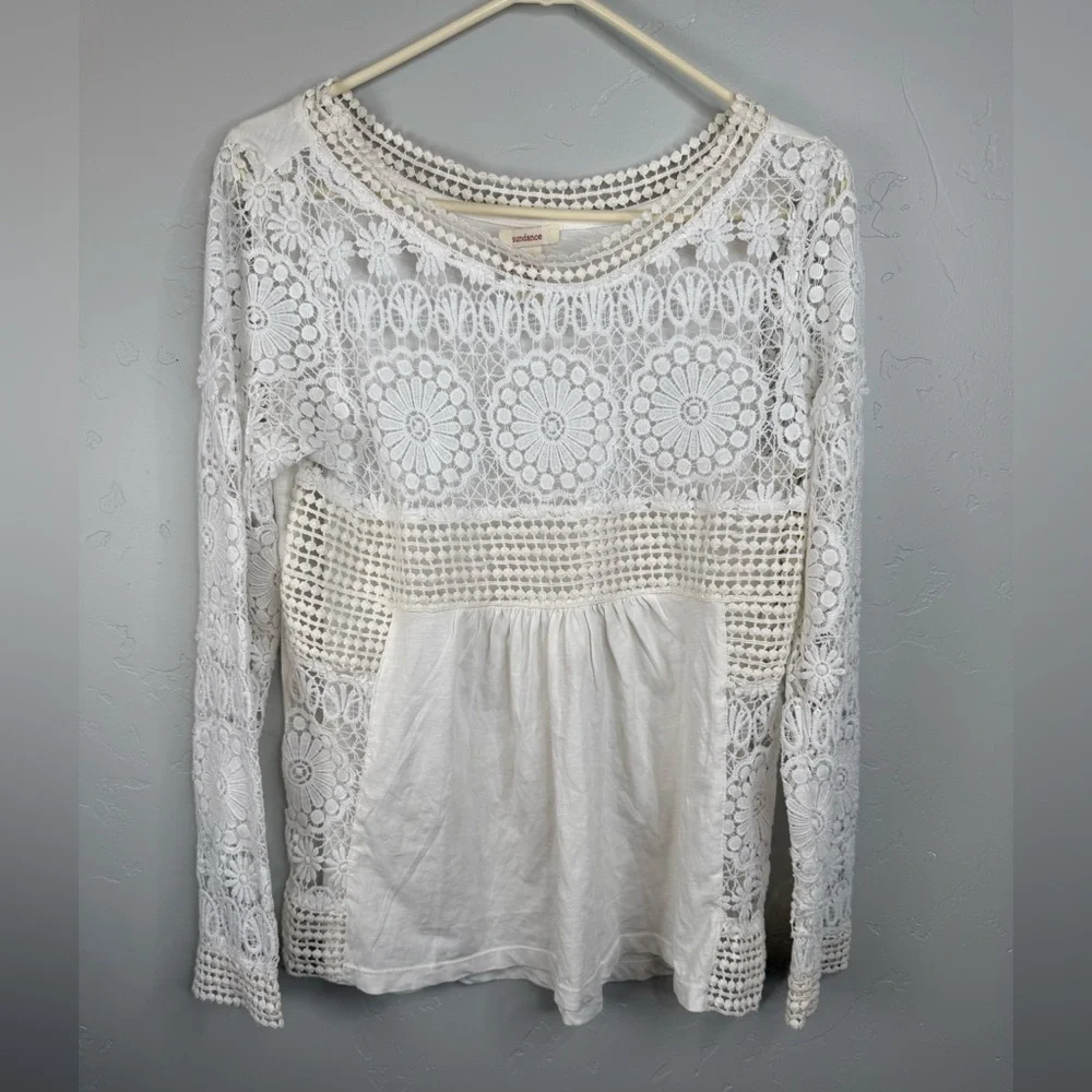 Sundance Nostalgic Nuance Lace Top Long Sleeve Blouse Small